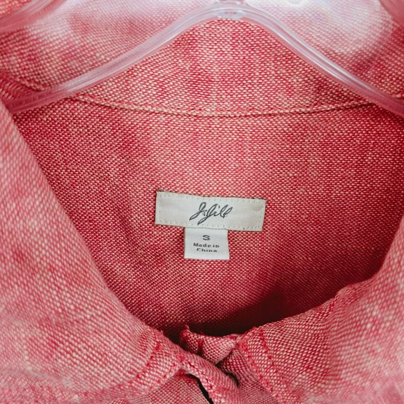 J Jill Linen Shirt Jacket Shacket S Red Button Front Long Sleeve Cropped Pockets - Picture 2 of 9